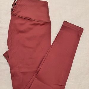 Ribbed Fabletics Leggings With Detailing (Mauve)